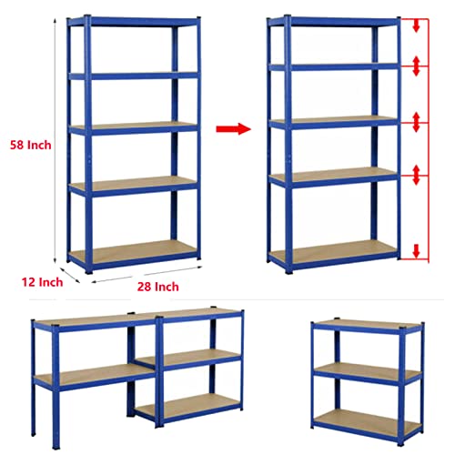 Jupitor Kitchen Storage 5-Tier Storage Shelves Garage Shelving Adjustable Metal Shelves for Storage, 175KG Per Shelf Garage Storage Utility Rack, Heavy Duty Shelves Organization Multipurpose Shelf