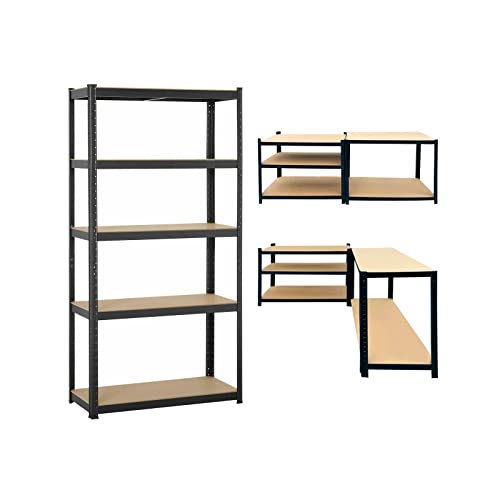 Garage Shelving Units Boltless Assembly, Heavy Duty Metal Racking Shelves for Storage, Black 5 Tier (386lbs Per Shelf), 1929lbs Capacity, for Home Basement Laundry, 71" H x 35" W x 16" D