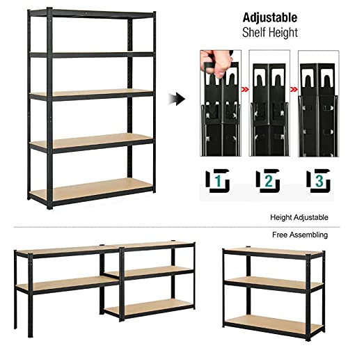 Garage Shelving Units Boltless Assembly, Heavy Duty Metal Racking Shelves for Storage, Black 5 Tier (386lbs Per Shelf), 1929lbs Capacity, for Home Basement Laundry, 71" H x 35" W x 16" D