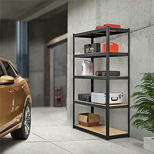 Garage Shelving Units Boltless Assembly, Heavy Duty Metal Racking Shelves for Storage, Black 5 Tier (386lbs Per Shelf), 1929lbs Capacity, for Home Basement Laundry, 71" H x 35" W x 16" D