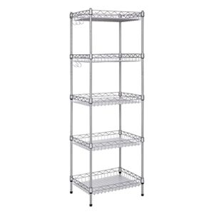 guangfoshun storage shelves, 5-tier wire shelving unit with baskets storage rack corner shelf shelving adjustable storage shelf, 11.8" d x 15.7" w x 62.99" h,silver