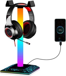 kantutoe rgb gaming headphone stand light with usb port rgb gaming stand light for desktop pc gaming headset accessories, best gift for husband, kids, boyfriend