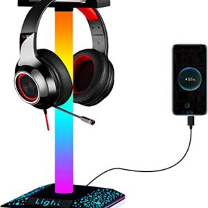 KANTUTOE RGB Gaming Headphone Stand Light with USB Port RGB Gaming Stand Light for Desktop PC Gaming Headset Accessories, Best Gift for Husband, Kids, Boyfriend