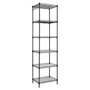 best 6-tier wire shelving - black - heavy duty shelf - kitchen storage shelves, wire shelving unit with baskets storage rack corner shelf shelving adjustable storage shelf, 11.8" d x 15.7" w x 59" h