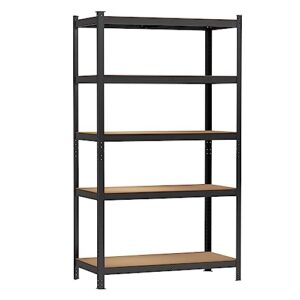 storage shelve 5-tier shelving unit sturdy garage rack adjustable organizer metal shelving units, bolt-free assembly, 80h x 40w x 20d inch, with mdf boards, large capacity for garage, kitchen (black)