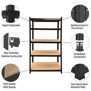 Storage Shelve 5-Tier Shelving Unit Sturdy Garage Rack Adjustable Organizer Metal Shelving Units, Bolt-free Assembly, 80H x 40W x 20D inch, with MDF Boards, Large Capacity for Garage, Kitchen (Black)