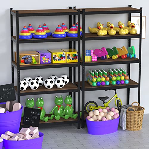 Storage Shelve 5-Tier Shelving Unit Sturdy Garage Rack Adjustable Organizer Metal Shelving Units, Bolt-free Assembly, 80H x 40W x 20D inch, with MDF Boards, Large Capacity for Garage, Kitchen (Black)