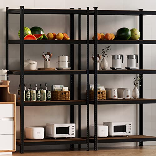 Storage Shelve 5-Tier Shelving Unit Sturdy Garage Rack Adjustable Organizer Metal Shelving Units, Bolt-free Assembly, 80H x 40W x 20D inch, with MDF Boards, Large Capacity for Garage, Kitchen (Black)