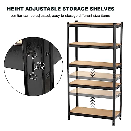 Storage Shelve 5-Tier Shelving Unit Sturdy Garage Rack Adjustable Organizer Metal Shelving Units, Bolt-free Assembly, 80H x 40W x 20D inch, with MDF Boards, Large Capacity for Garage, Kitchen (Black)