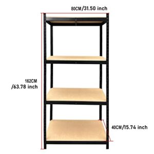 4 Tier Shelving Unit Shelf Metal Storage Shelves Metal Rack Heavy Duty Height Adjustable Commercial Grade Steel Utility Layer Shelf Rack Organizer 1411 LBS Capacity-63.78H x 31.5W x 15.74D inch,Black