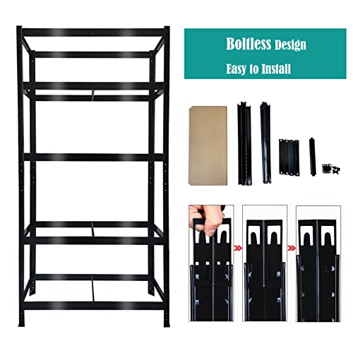 39 x 20 x 77in Utility Shelving Unit Storage Rack, 5-Tier Adjustable Industrial Heavy Duty Metal Garage Shelving Unit, 386lbs Load Capacity per Tier with Anti-Slip Feet, Boltless Installation, Black