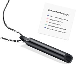 tyniffer breathing necklace for anxiety relief the shift necklace anxiety stress relief items for women relaxation meditation calming down mindful breathing whistle necklace gift（black）