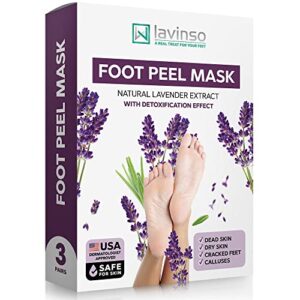 foot exfoliator peeling mask for dry cracked feet - 3 pack - remove dead skin and toxins with lavender foot detox effect - foot peel mask for baby soft feet by lavinso