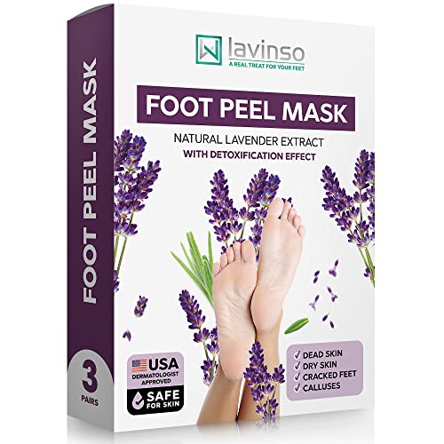 Foot Exfoliator Peeling Mask for Dry Cracked Feet - 3 Pack - Remove Dead Skin and Toxins with Lavender Foot Detox Effect - Foot Peel Mask for Baby Soft Feet by Lavinso