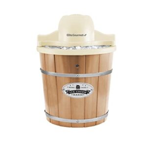 Elite Gourmet EIM-924L## 4 quart Old Fashioned Vintage Appalachian Wood Bucket Electric Ice Cream Maker Machine with Leak-Proof Liner, Uses Ice and Rock Salt Churns Ice Cream in Minutes, 4 Qt, Pine