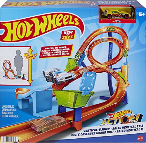 Hot Wheels Toy Car Track Set with Figure-8 Jump & 1:64 Scale Car, 2-Ft Tall Track, Connects to Other Sets