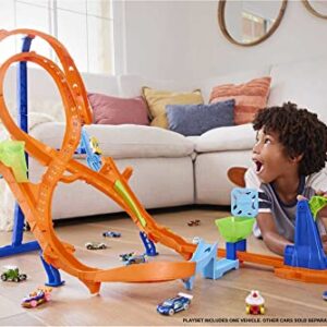 Hot Wheels Toy Car Track Set with Figure-8 Jump & 1:64 Scale Car, 2-Ft Tall Track, Connects to Other Sets