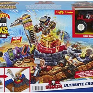 Hot Wheels Arena Smashers Bone Shaker Ultimate Crush Yard Playset, Exclusive 1:64 Scale Bone Shaker Toy Truck & 3 Crushable Cars