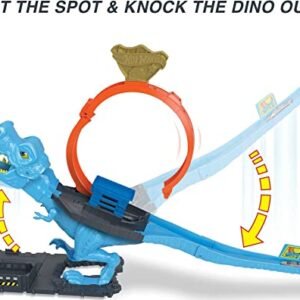 Hot Wheels City Track Set with 1 Toy Car, Race Through A Giant Loop to Defeat A Big Dinosaur, T-Rex Loop Stunt and Race Playset