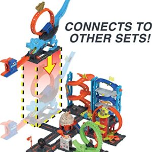 Hot Wheels City Track Set with 1 Toy Car, Race Through A Giant Loop to Defeat A Big Dinosaur, T-Rex Loop Stunt and Race Playset