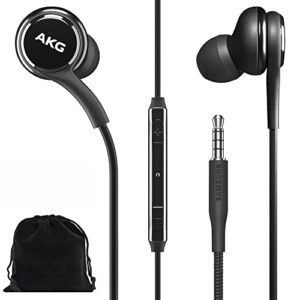 samsung akg earbuds original 3.5mm in-ear earbud headphones with remote & mic for galaxy a71, a31, galaxy s10, s10e, note 10, note 10+, s10 plus, s9 - braided, includes velvet carrying pouch - black