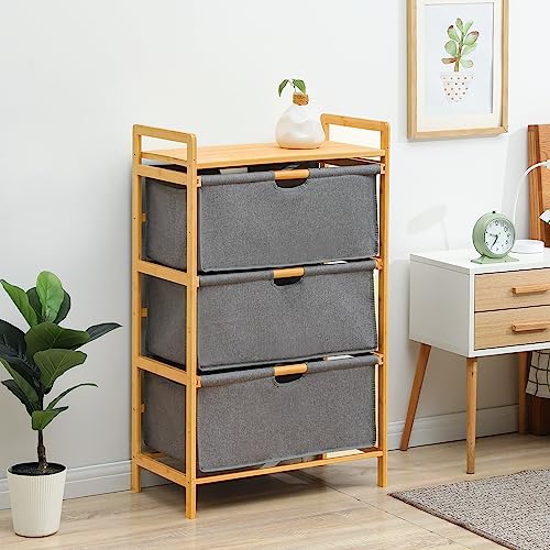 Magshion 3 Drawer Fabric Bin Storage Dresser Unit End/Side Table Nightstand Freestanding Organizer for Bedroom Living Room, Closet, Wide Chest of Drawers (3-Drawer)
