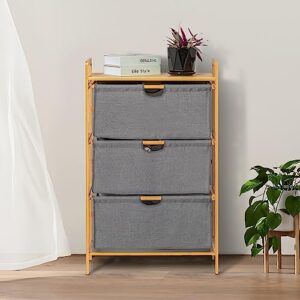 Magshion 3 Drawer Fabric Bin Storage Dresser Unit End/Side Table Nightstand Freestanding Organizer for Bedroom Living Room, Closet, Wide Chest of Drawers (3-Drawer)
