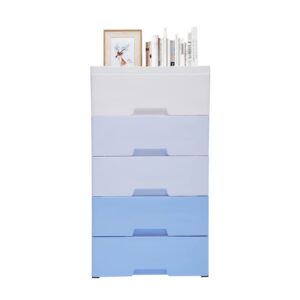 woqlibe plastic storage dressers drawers,stackable vertical clothes storage tower with wheel lockable,lockable storage cabinet with open storage shelves for home office(gradient blue)