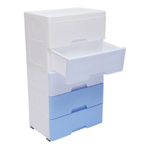 WOQLIBE Plastic Storage Dressers Drawers,Stackable Vertical Clothes Storage Tower with Wheel Lockable,Lockable Storage Cabinet with Open Storage Shelves for Home Office(Gradient Blue)