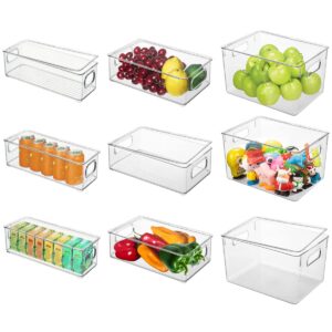 refrigerator organizer bins with lids, 9 pack plastic freezer organizer bins for fridge, kitchen, cabinets - clear pantry organization and storage bins fridge organizers by goliyean
