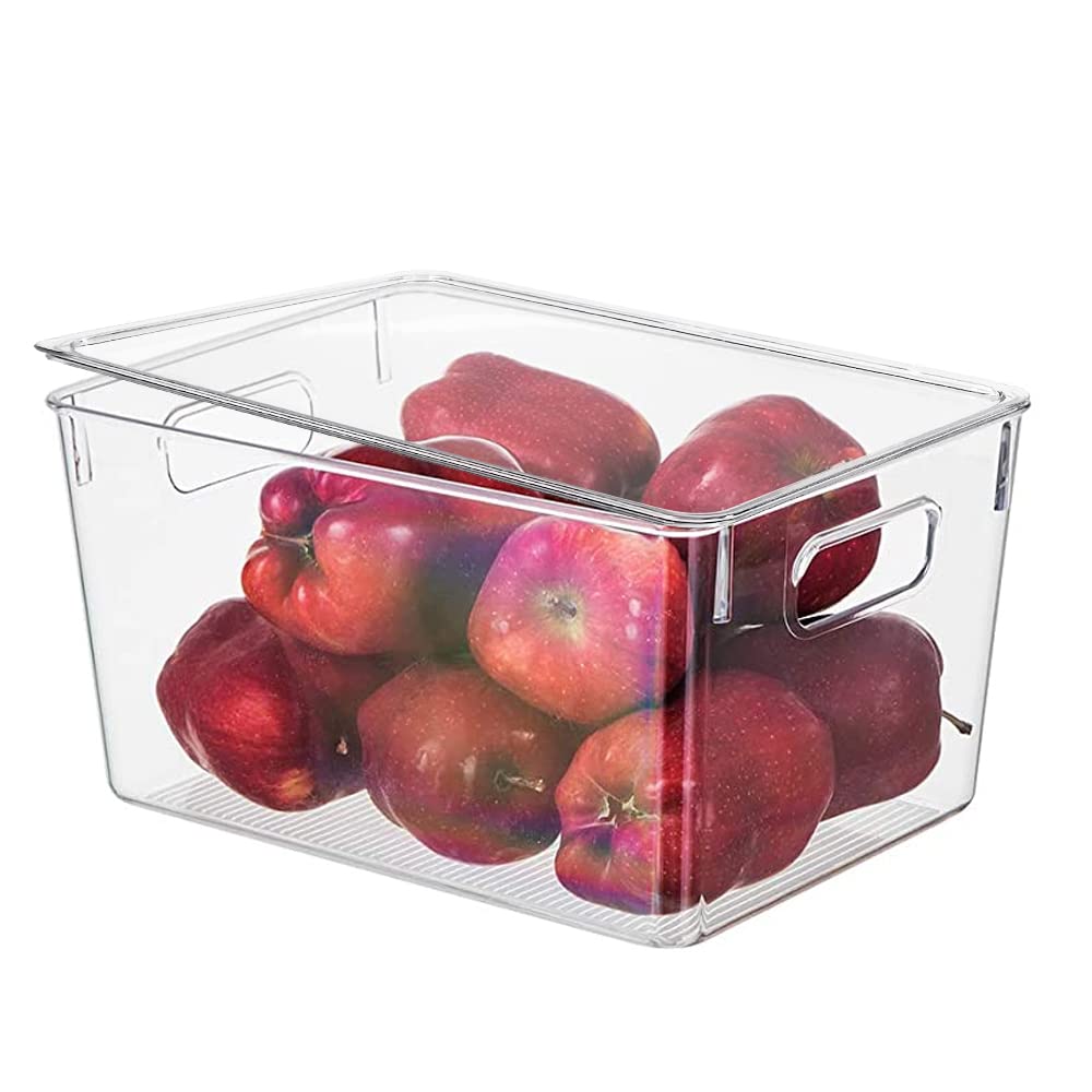 Refrigerator Organizer Bins with Lids, 9 Pack Plastic Freezer Organizer Bins for Fridge, Kitchen, Cabinets - Clear Pantry Organization and Storage Bins Fridge Organizers by GOLIYEAN