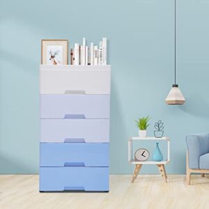 gdrasuya10 5 drawer stackable plastic drawers storage cabinet modern bedroom chest closet dresser organizer for clothes,hallway entryway,home furniture,free standing with 5 wheels(gradient blue)