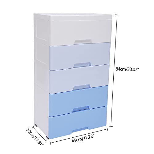 Gdrasuya10 5 Drawer Stackable Plastic Drawers Storage Cabinet Modern Bedroom Chest Closet Dresser Organizer for Clothes,Hallway Entryway,Home Furniture,Free Standing with 5 Wheels(Gradient Blue)