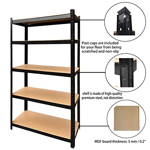 5-tier Metal Shelving Unit Adjustable Garage Storage Utility Rack Organization Multipurpose Shelf Warehouse Basement Kitchen Living Room,Storage Shelving Utility Shelf,168H x 75W x 30D,Black