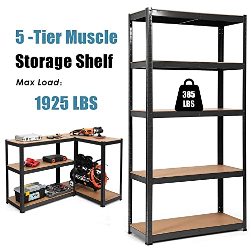 5-Tier Heavy Duty Metal Shelving, 77" x 39" x 20" Racking Storage Unit with Adjustable Shelves, 385LB Capacity Per Shelf, Garage Storage Shelving Units, Boltless Shelving Unit for Free Combination