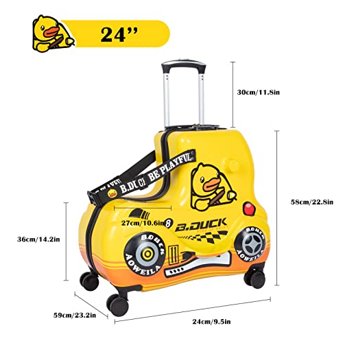 eing Children's Ride-On Travel Suitcase,Travel Rolling Kid's Luggage with Wheels Carry Trolley Luggage with Password Lock,Cute Funny Children's Ride On Trolley Luggage,24 Inch (Yellow Car)