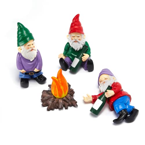 Extra Large Drunk Garden Gnomes Figurines | Set of 4 | Funny Dwarf Knomes Around Fire Pit, Adorable Naughty Drunken nombs Indoor & Outdoor Decor - Patio, Porch, Yard Lawn Art (Naughty Firepit Set)