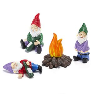 extra large drunk garden gnomes figurines | set of 4 | funny dwarf knomes around fire pit, adorable naughty drunken nombs indoor & outdoor decor - patio, porch, yard lawn art (naughty firepit set)