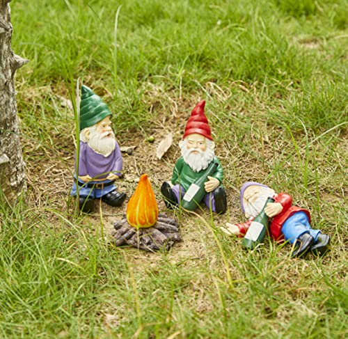 Extra Large Drunk Garden Gnomes Figurines | Set of 4 | Funny Dwarf Knomes Around Fire Pit, Adorable Naughty Drunken nombs Indoor & Outdoor Decor - Patio, Porch, Yard Lawn Art (Naughty Firepit Set)