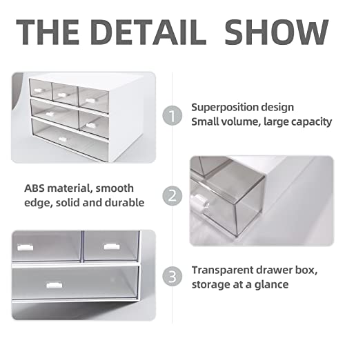 Desk Organizer with 6 Drawers, Desk Storage Box Office Drawer Organizer Desk Organization and Storage Pen Storage Plastic Makeup Storage Suitable for Office, School, Home