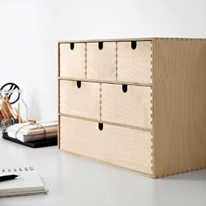 MOPPE Mini Storage Chest, Birch Plywood, 16 ½x7x12 5/8'' Home Office Wooden Desk Storage Organizer Box with 6 Drawers,Brown,Mini Chest