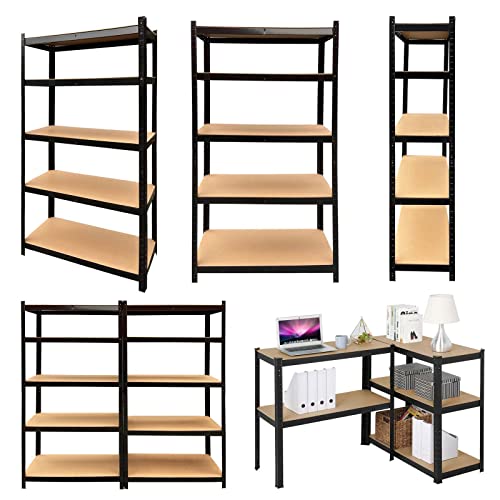 5-Tier Heavy Duty Metal Shelving, 66" x 30" x 12" Racking Storage Unit with Adjustable Shelves, 385LB Capacity Per Shelf, Garage Storage Shelving Units, Boltless Shelving Unit for Free Combination