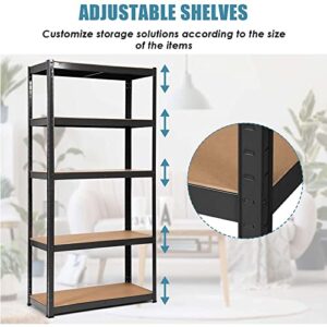 5-Tier Heavy Duty Metal Shelving, 66" x 30" x 12" Racking Storage Unit with Adjustable Shelves, 385LB Capacity Per Shelf, Garage Storage Shelving Units, Boltless Shelving Unit for Free Combination