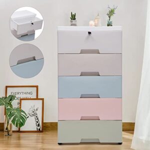 Plastic Drawers Dresser with 5 Drawers, 17.72 x 11.81 x 33.07inches Plastic Tower Closet Organizer with Removable Wheels and Lock Suitable for Apartments Condos And Dorm Rooms, Gdrasuya10