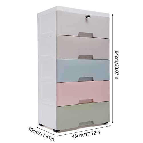 Plastic Drawers Dresser with 5 Drawers, 17.72 x 11.81 x 33.07inches Plastic Tower Closet Organizer with Removable Wheels and Lock Suitable for Apartments Condos And Dorm Rooms, Gdrasuya10