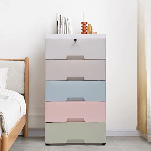 Plastic Drawers Dresser with 5 Drawers, 17.72 x 11.81 x 33.07inches Plastic Tower Closet Organizer with Removable Wheels and Lock Suitable for Apartments Condos And Dorm Rooms, Gdrasuya10