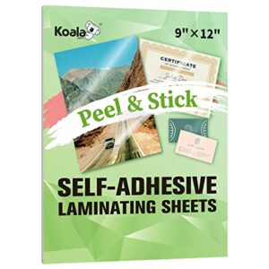 koala self adhesive laminating sheets - 9 x 12 inch self laminating sheets, no machine needed clear self sealing laminate sheets for stickers, photos - 5 sheets