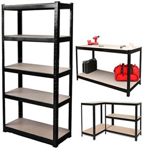 autofather 5-tier adjustable storage shelving unit heavy duty organizing shelf metal utility rack boltless shelves for kitchen, pantry, closet, garage, office, 29" w x 12" d x 66" h, black