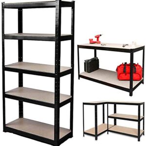 Autofather 5-Tier Adjustable Storage Shelving Unit Heavy Duty Organizing Shelf Metal Utility Rack Boltless Shelves for Kitchen, Pantry, Closet, Garage, Office, 29" W x 12" D x 66" H, Black