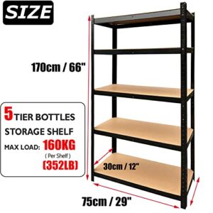 Autofather 5-Tier Adjustable Storage Shelving Unit Heavy Duty Organizing Shelf Metal Utility Rack Boltless Shelves for Kitchen, Pantry, Closet, Garage, Office, 29" W x 12" D x 66" H, Black